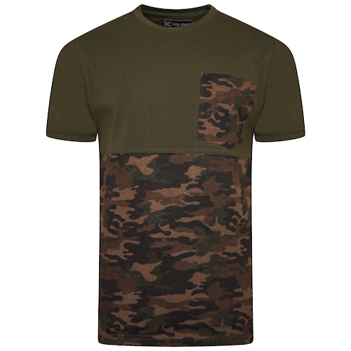 KAM Camo Panelled T-Shirt With Chest Pocket Khaki